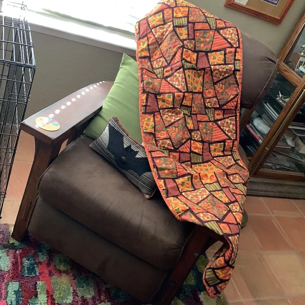 Fall Harvest Style Pumpkin, Leaves, Sunflowers Reversible Quilted Table Runner - Picture 1 of 5